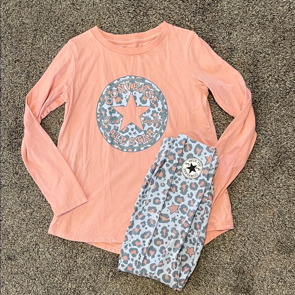 Converse Kids Pink Top and Gray Leopard Pants Set